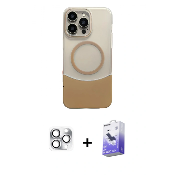 MARSİLYAN™- iPhone 16 Pro Max Kılıf Kozmos Form Özel Seri - Siyah Bilvis 5in1 5D Magic Hayalet Cam Ekran Koruyucu + Pers Alüminyum Kamera Lens - GS