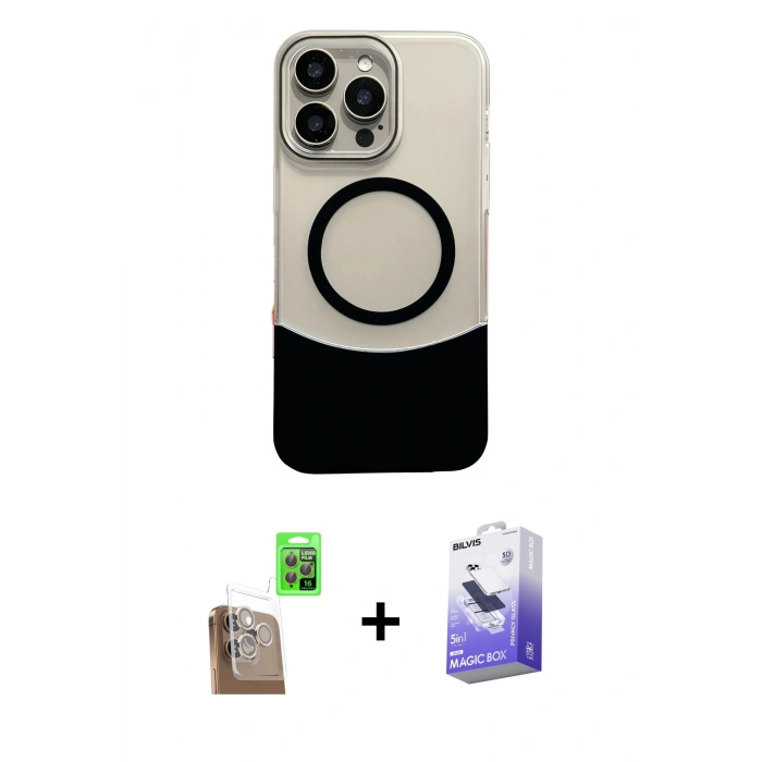 MARSİLYAN™- iPhone 16 Pro Max Kılıf Kozmos Form Özel Seri - Siyah Bilvis 5in1 5D Magic Hayalet Cam Ekran Koruyucu + Raze Metal Kamera Lens - CLTM