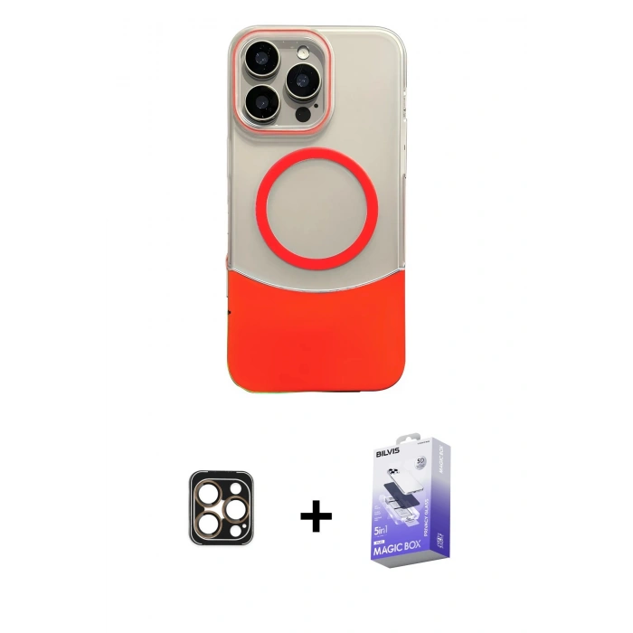 MARSİLYAN™- iPhone 16 Pro Max Kılıf Kozmos Form Özel Seri - Siyah Bilvis 5in1 5D Magic Hayalet Cam Ekran Koruyucu + PVD Metal Kamera Lens - GD