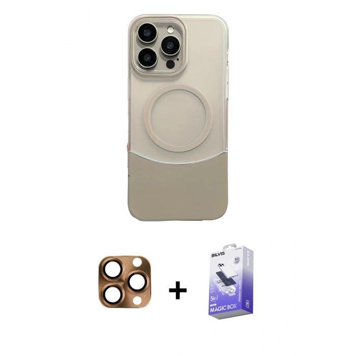 MARSİLYAN™- iPhone 16 Pro Max Kılıf Kozmos Form Özel Seri - Siyah Bilvis 5in1 5D Magic Hayalet Cam Ekran Koruyucu + Pers Alüminyum Kamera Lens - CLTM