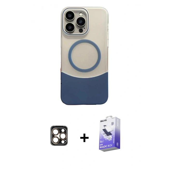 MARSİLYAN™- iPhone 16 Pro Max Kılıf Kozmos Form Özel Seri - Siyah Bilvis 5in1 5D Magic Hayalet Cam Ekran Koruyucu + PVD Metal Kamera Lens - GD