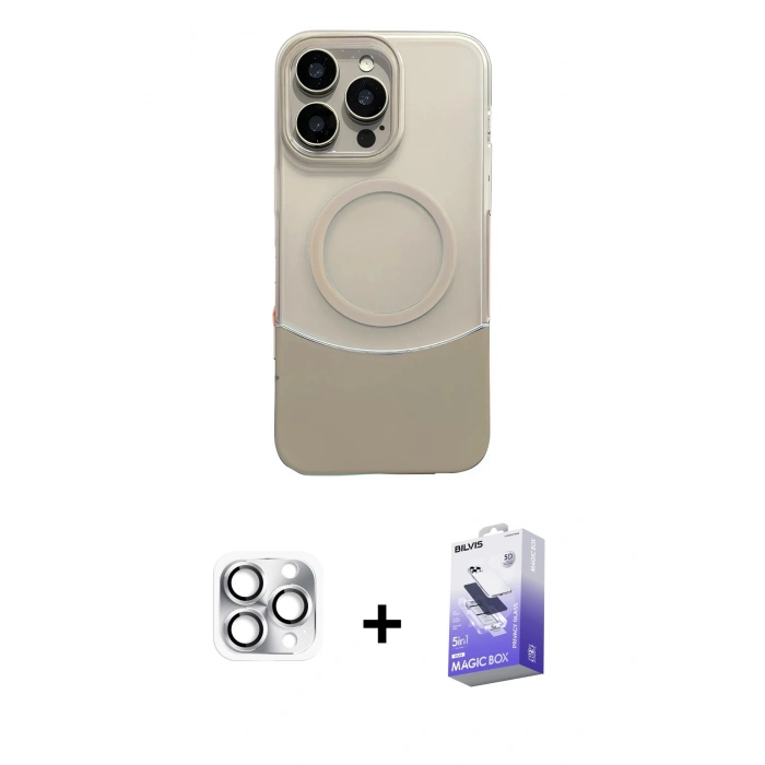 MARSİLYAN™- iPhone 16 Pro Max Kılıf Kozmos Form Özel Seri - Siyah Bilvis 5in1 5D Magic Hayalet Cam Ekran Koruyucu + Pers Alüminyum Kamera Lens - GS