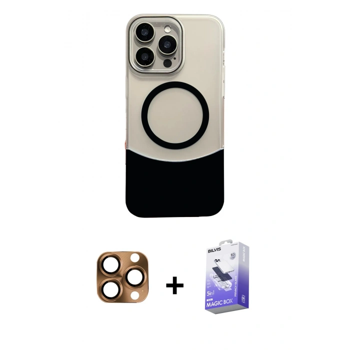 MARSİLYAN™- iPhone 16 Pro Max Kılıf Kozmos Form Özel Seri - Siyah Bilvis 5in1 5D Magic Hayalet Cam Ekran Koruyucu + Pers Alüminyum Kamera Lens - CLTM