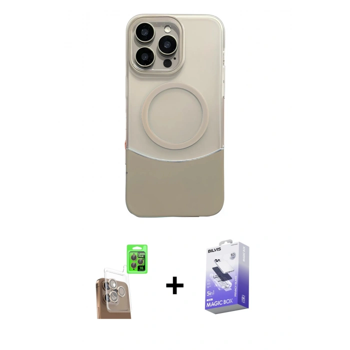 MARSİLYAN™- iPhone 16 Pro Max Kılıf Kozmos Form Özel Seri - Siyah Bilvis 5in1 5D Magic Hayalet Cam Ekran Koruyucu + Raze Metal Kamera Lens - CLTM
