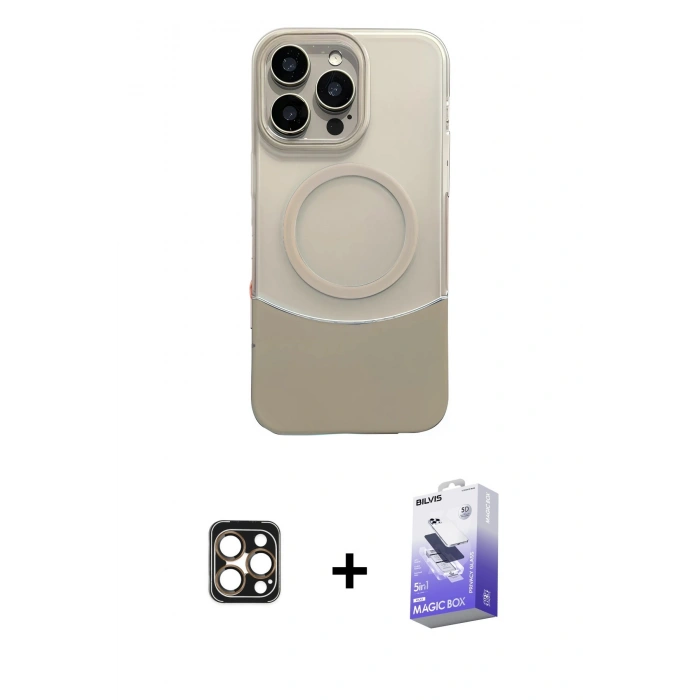 MARSİLYAN™- iPhone 16 Pro Max Kılıf Kozmos Form Özel Seri - Siyah Bilvis 5in1 5D Magic Hayalet Cam Ekran Koruyucu + PVD Metal Kamera Lens - GD
