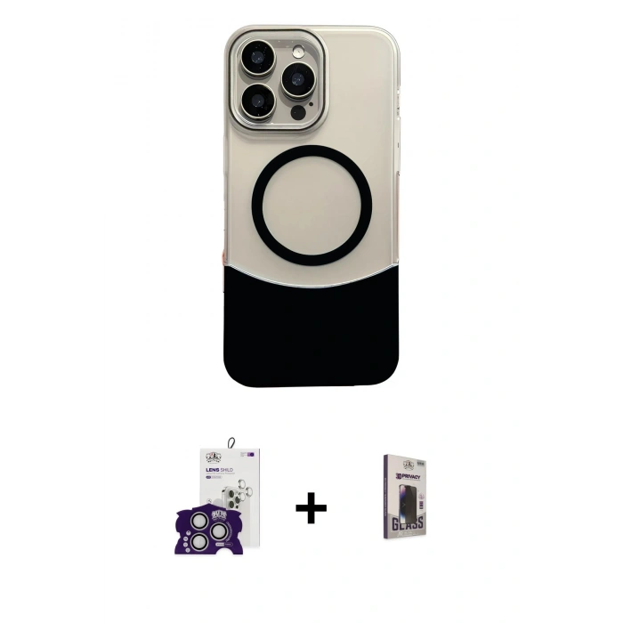 MARSİLYAN™- iPhone 16 Pro Max Kılıf Kozmos Form Özel Seri - Siyah Bilvis Hayalet Cam Ekran Koruyucu + Bilvis Titan Kamera Lens - GS