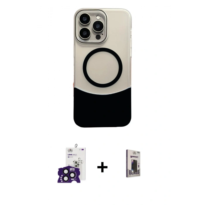 MARSİLYAN™- iPhone 16 Pro Max Kılıf Kozmos Form Özel Seri - Siyah Bilvis Hayalet Cam Ekran Koruyucu + Bilvis Titan Kamera Lens - SH
