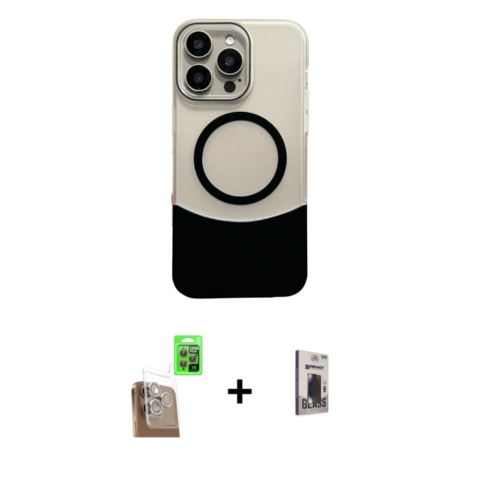 MARSİLYAN™- iPhone 16 Pro Max Kılıf Kozmos Form Özel Seri - Siyah Bilvis Hayalet Cam Ekran Koruyucu + Raze Metal Kamera Lens - CLTM