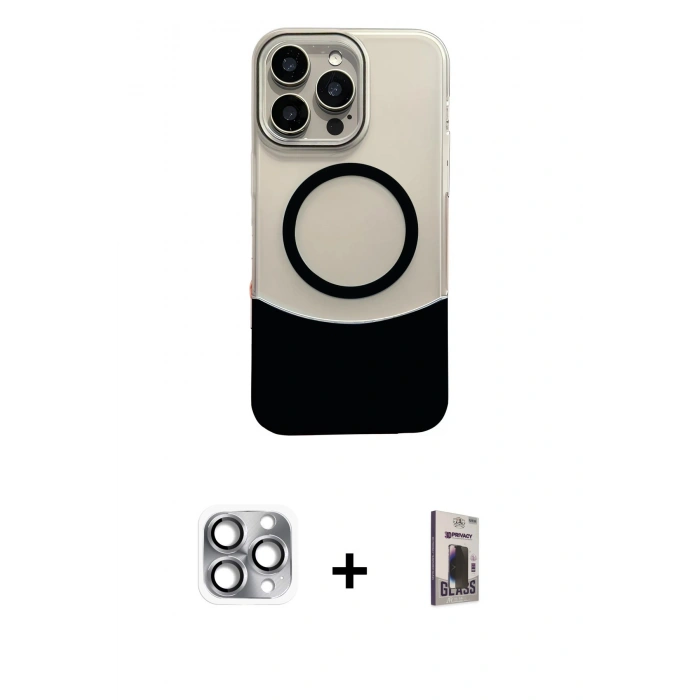 MARSİLYAN™- iPhone 16 Pro Max Kılıf Kozmos Form Özel Seri - Siyah Bilvis Hayalet Cam Ekran Koruyucu + Pers Alüminyum Kamera Lens - GI
