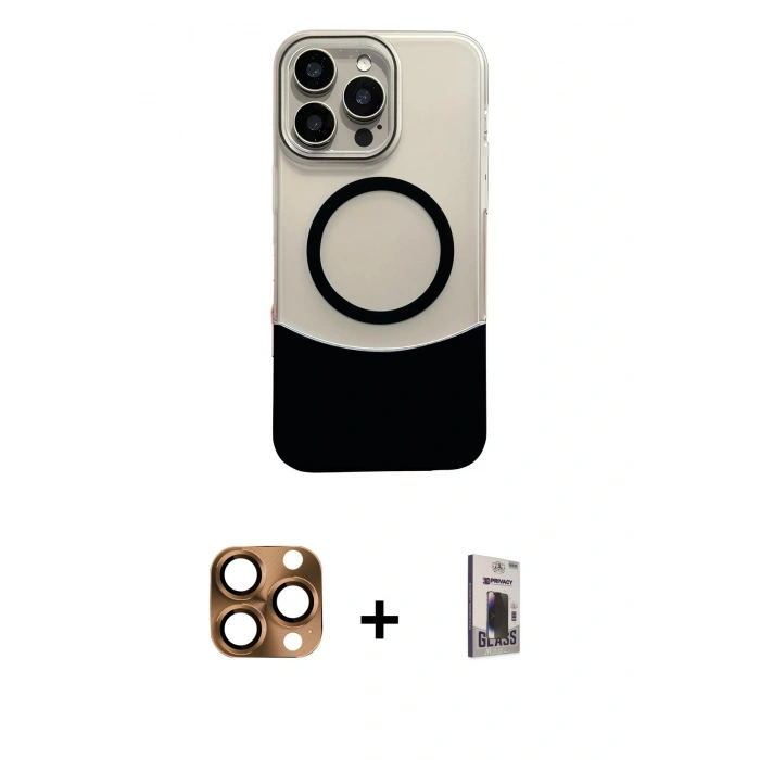 MARSİLYAN™- iPhone 16 Pro Max Kılıf Kozmos Form Özel Seri - Siyah Bilvis Hayalet Cam Ekran Koruyucu + Pers Alüminyum Kamera Lens - CLTM