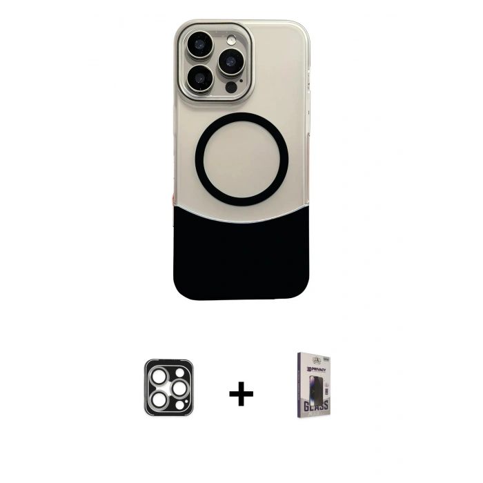 MARSİLYAN™- iPhone 16 Pro Max Kılıf Kozmos Form Özel Seri - Siyah Bilvis Hayalet Cam Ekran Koruyucu + PVD Metal Kamera Lens - GS