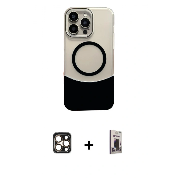 MARSİLYAN™- iPhone 16 Pro Max Kılıf Kozmos Form Özel Seri - Siyah Bilvis Hayalet Cam Ekran Koruyucu + PVD Metal Kamera Lens - GD