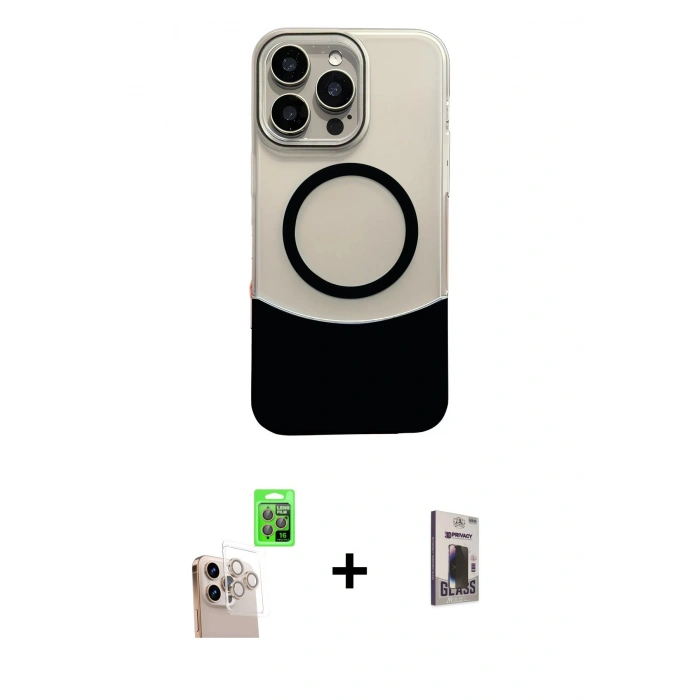MARSİLYAN™- iPhone 16 Pro Max Kılıf Kozmos Form Özel Seri - Siyah Bilvis Hayalet Cam Ekran Koruyucu + Raze Metal Kamera Lens - NLGY