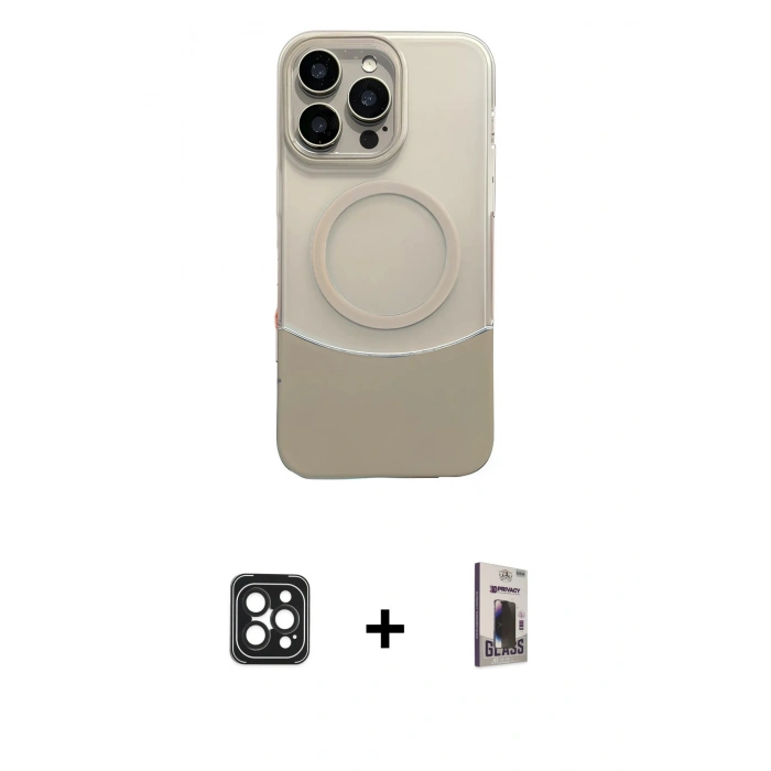 MARSİLYAN™- iPhone 16 Pro Max Kılıf Kozmos Form Özel Seri - Siyah Bilvis Hayalet Cam Ekran Koruyucu + PVD Metal Kamera Lens - SH