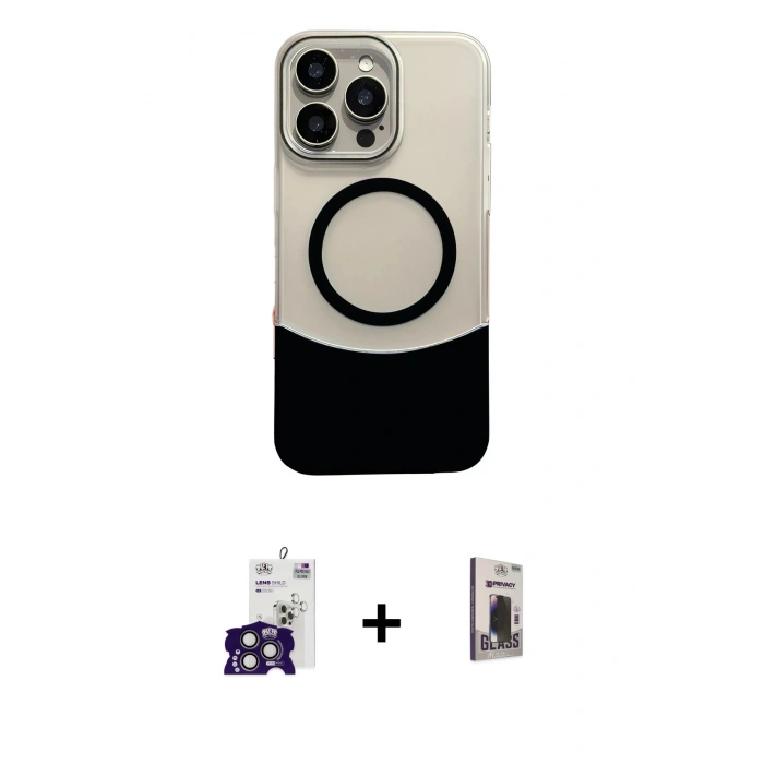 MARSİLYAN™- iPhone 16 Pro Max Kılıf Kozmos Form Özel Seri - Siyah Bilvis Hayalet Cam Ekran Koruyucu + Bilvis Titan Kamera Lens - TMGI
