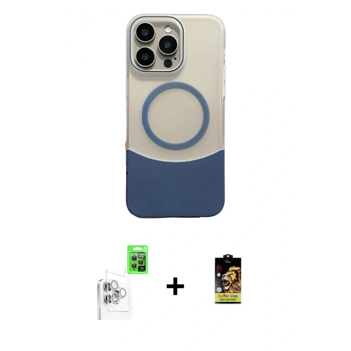 MARSİLYAN™- iPhone 16 Pro Max Kılıf Kozmos Form Özel Seri - Siyah Buffer Cam Ekran Koruyucu + Raze Metal Kamera Lens - BZ