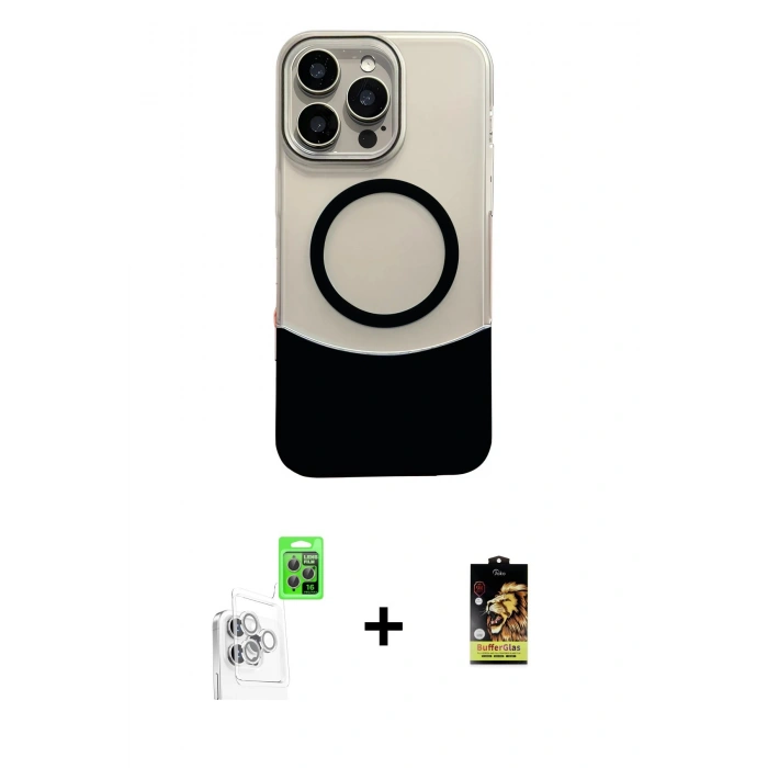 MARSİLYAN™- iPhone 16 Pro Max Kılıf Kozmos Form Özel Seri - Siyah Buffer Cam Ekran Koruyucu + Raze Metal Kamera Lens - BZ
