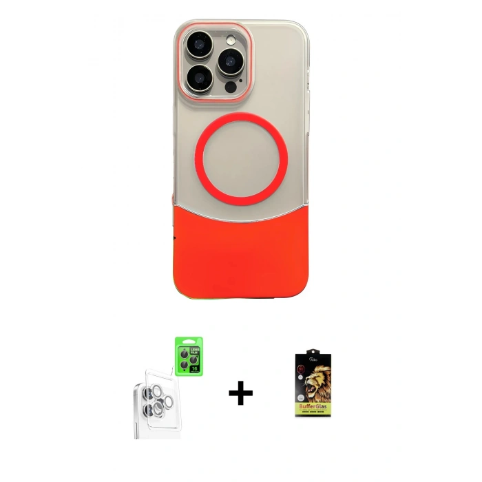 MARSİLYAN™- iPhone 16 Pro Max Kılıf Kozmos Form Özel Seri - Siyah Buffer Cam Ekran Koruyucu + Raze Metal Kamera Lens - BZ