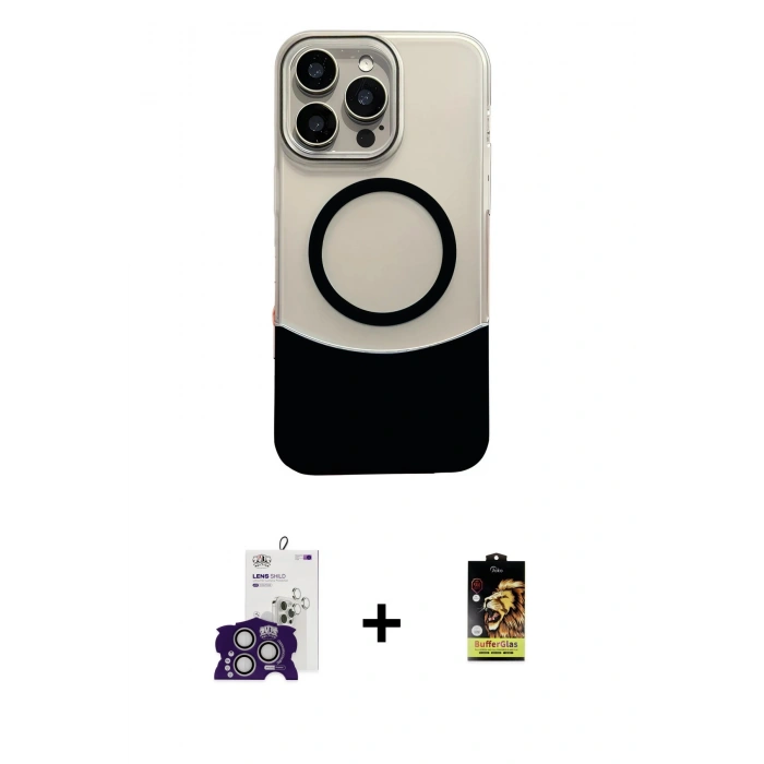 MARSİLYAN™- iPhone 16 Pro Max Kılıf Kozmos Form Özel Seri - Siyah Buffer Cam Ekran Koruyucu + Bilvis Titan Kamera Lens - GS