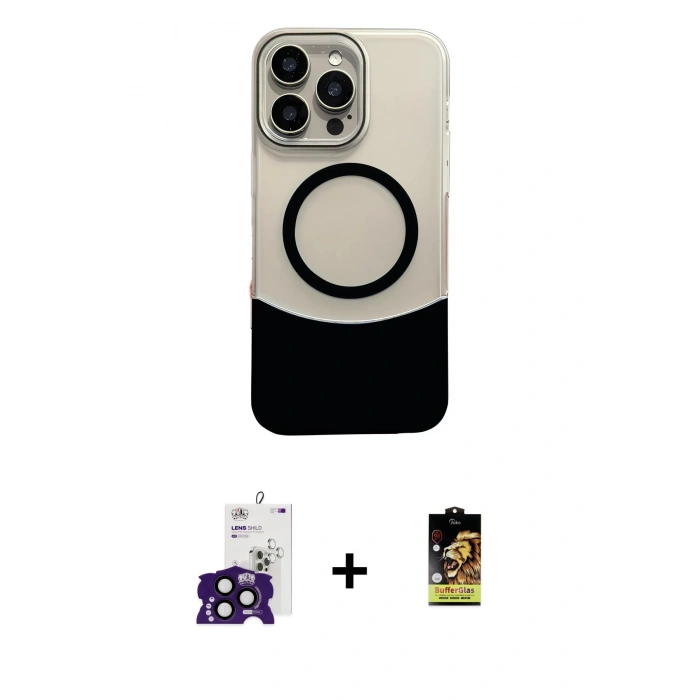 MARSİLYAN™- iPhone 16 Pro Max Kılıf Kozmos Form Özel Seri - Siyah Buffer Cam Ekran Koruyucu + Bilvis Titan Kamera Lens - SH