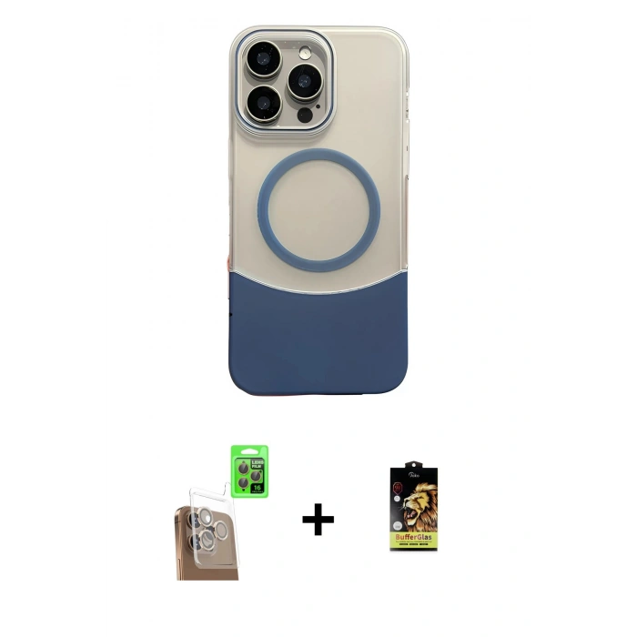 MARSİLYAN™- iPhone 16 Pro Max Kılıf Kozmos Form Özel Seri - Siyah Buffer Cam Ekran Koruyucu + Çöl Titanyum Raze Metal Kamera Lens