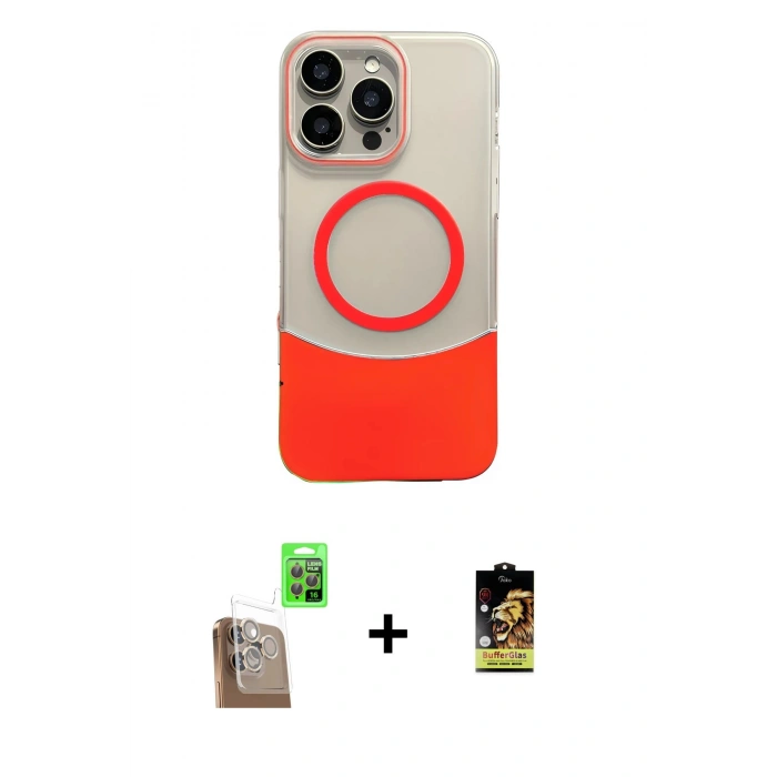MARSİLYAN™- iPhone 16 Pro Max Kılıf Kozmos Form Özel Seri - Siyah Buffer Cam Ekran Koruyucu + Çöl Titanyum Raze Metal Kamera Lens