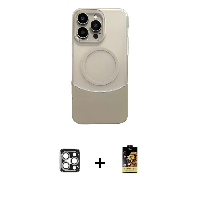 MARSİLYAN™- iPhone 16 Pro Max Kılıf Kozmos Form Özel Seri - Siyah Buffer Cam Ekran Koruyucu + PVD Metal Kamera Lens - GS