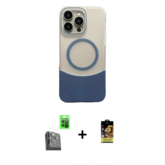 MARSİLYAN™- iPhone 16 Pro Max Kılıf Kozmos Form Özel Seri - Siyah Buffer Cam Ekran Koruyucu + Siyah Raze Metal Kamera Lens