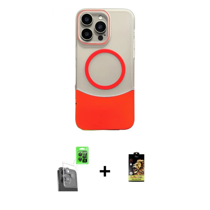 MARSİLYAN™- iPhone 16 Pro Max Kılıf Kozmos Form Özel Seri - Siyah Buffer Cam Ekran Koruyucu + Siyah Raze Metal Kamera Lens