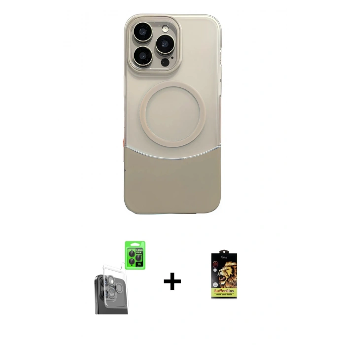 MARSİLYAN™- iPhone 16 Pro Max Kılıf Kozmos Form Özel Seri - Siyah Buffer Cam Ekran Koruyucu + Siyah Raze Metal Kamera Lens