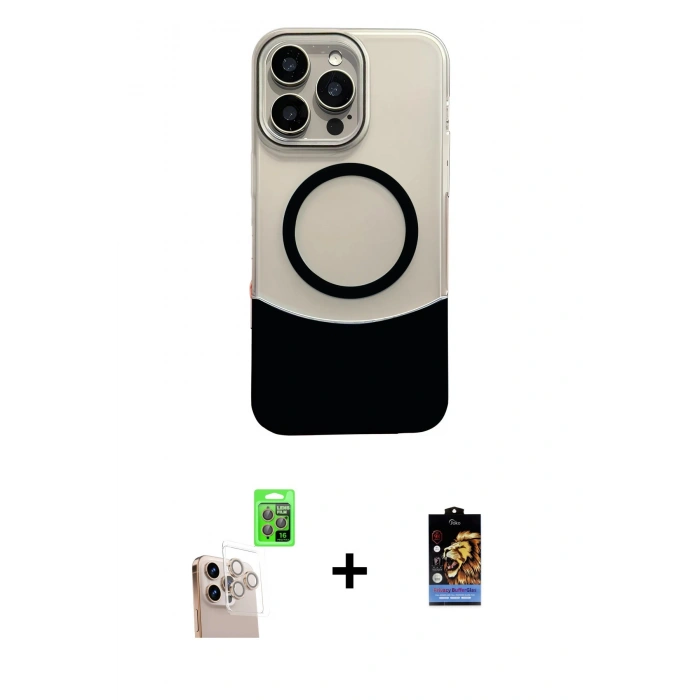 MARSİLYAN™- iPhone 16 Pro Max Kılıf Kozmos Form Özel Seri - Siyah Buffer Hayalet Cam Ekran Koruyucu + Raze Metal Kamera Lens - NLGY