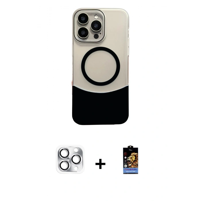 MARSİLYAN™- iPhone 16 Pro Max Kılıf Kozmos Form Özel Seri - Siyah Buffer Hayalet Cam Ekran Koruyucu + Pers Alüminyum Kamera Lens - GS