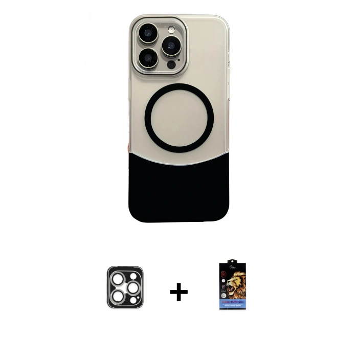 MARSİLYAN™- iPhone 16 Pro Max Kılıf Kozmos Form Özel Seri - Siyah Buffer Hayalet Cam Ekran Koruyucu + PVD Metal Kamera Lens - GS