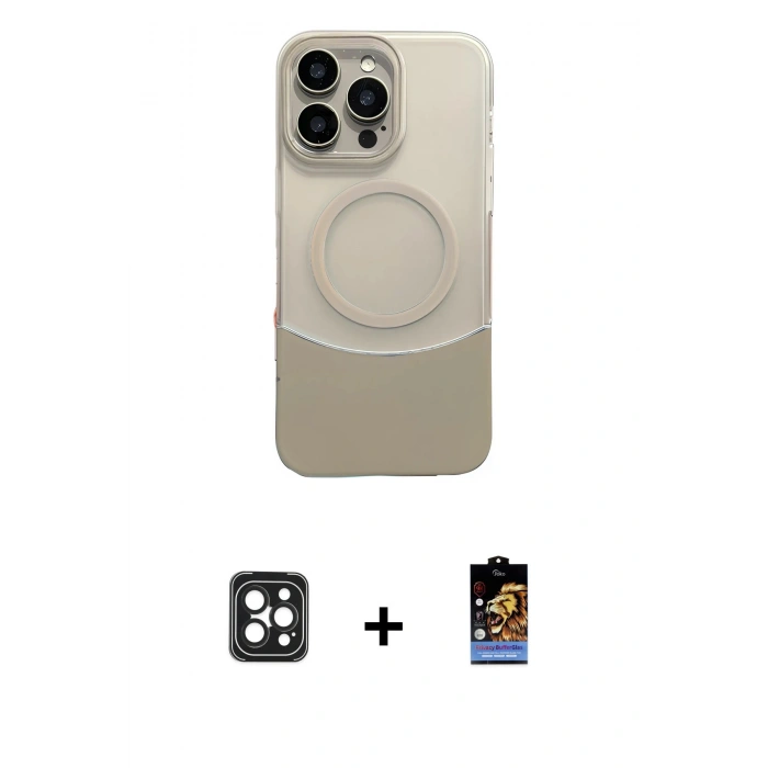MARSİLYAN™- iPhone 16 Pro Max Kılıf Kozmos Form Özel Seri - Siyah Buffer Hayalet Cam Ekran Koruyucu + PVD Metal Kamera Lens - SH