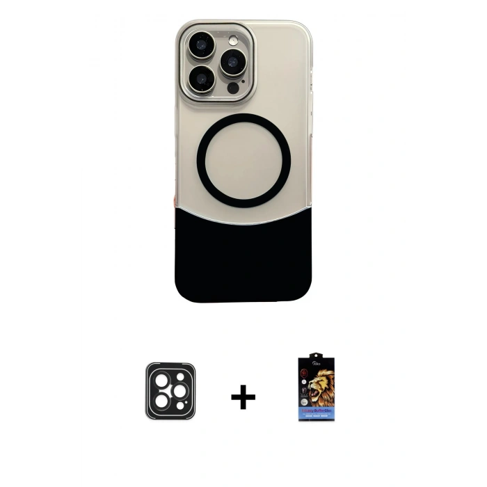 MARSİLYAN™- iPhone 16 Pro Max Kılıf Kozmos Form Özel Seri - Siyah Buffer Hayalet Cam Ekran Koruyucu + PVD Metal Kamera Lens - SH