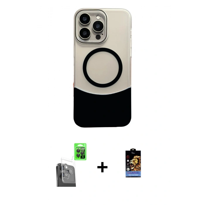 MARSİLYAN™- iPhone 16 Pro Max Kılıf Kozmos Form Özel Seri - Siyah Buffer Hayalet Cam Ekran Koruyucu + Raze Metal Kamera Lens - SH