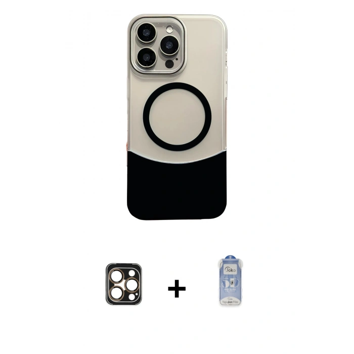 MARSİLYAN™- iPhone 16 Pro Max Kılıf Kozmos Form Özel Seri - Siyah Joko Magic 5D Cam + PVD Metal Kamera Lens - GD
