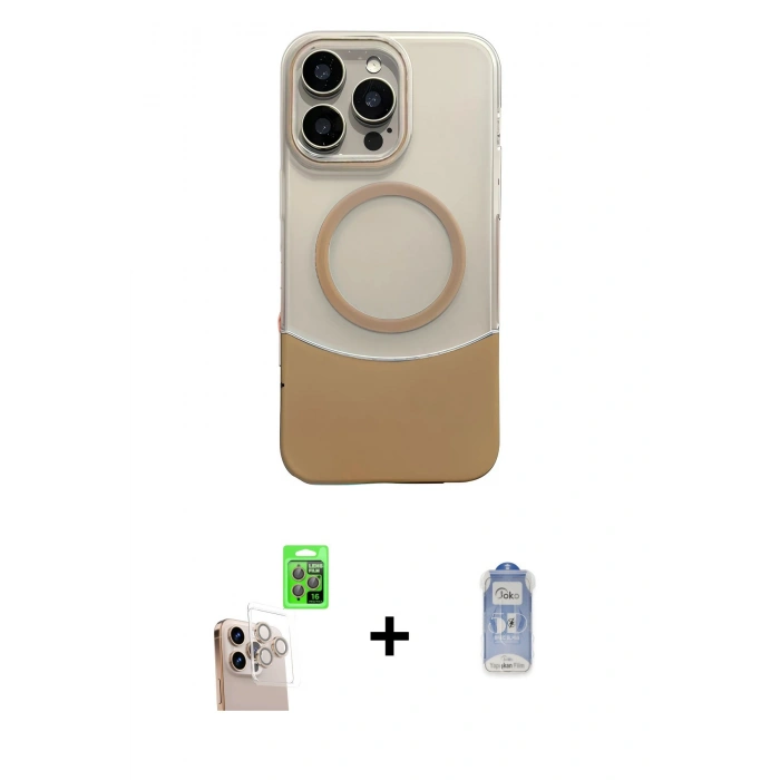 MARSİLYAN™- iPhone 16 Pro Max Kılıf Kozmos Form Özel Seri - Siyah Joko Magic 5D Cam + Natural Grey Raze Metal Kamera Lens
