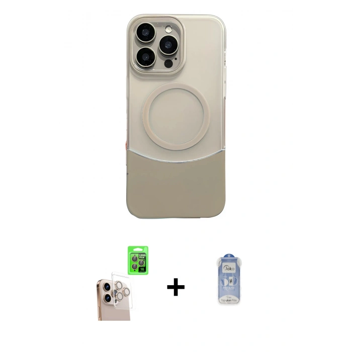 MARSİLYAN™- iPhone 16 Pro Max Kılıf Kozmos Form Özel Seri - Siyah Joko Magic 5D Cam + Natural Grey Raze Metal Kamera Lens