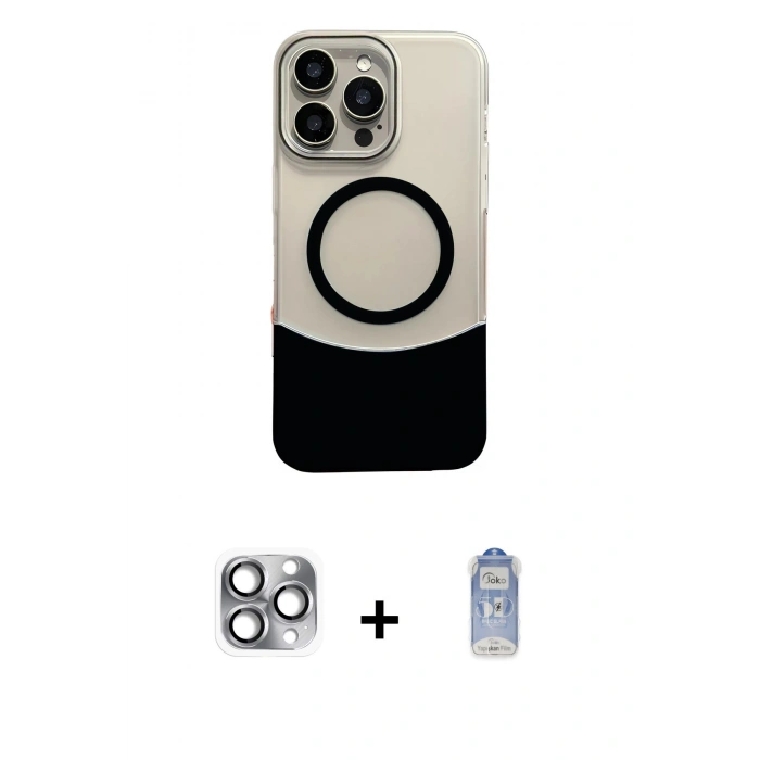 MARSİLYAN™- iPhone 16 Pro Max Kılıf Kozmos Form Özel Seri - Siyah Joko Magic 5D Cam + Pers Alüminyum Kamera Lens - GI
