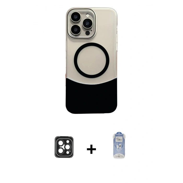 MARSİLYAN™- iPhone 16 Pro Max Kılıf Kozmos Form Özel Seri - Siyah Joko Magic 5D Cam + PVD Metal Kamera Lens - SH