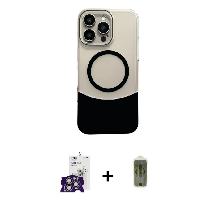 MARSİLYAN™- iPhone 16 Pro Max Kılıf Kozmos Form Özel Seri - Siyah Joko Magic 5D Hayalet Cam + Bilvis Titan Kamera Lens - GS