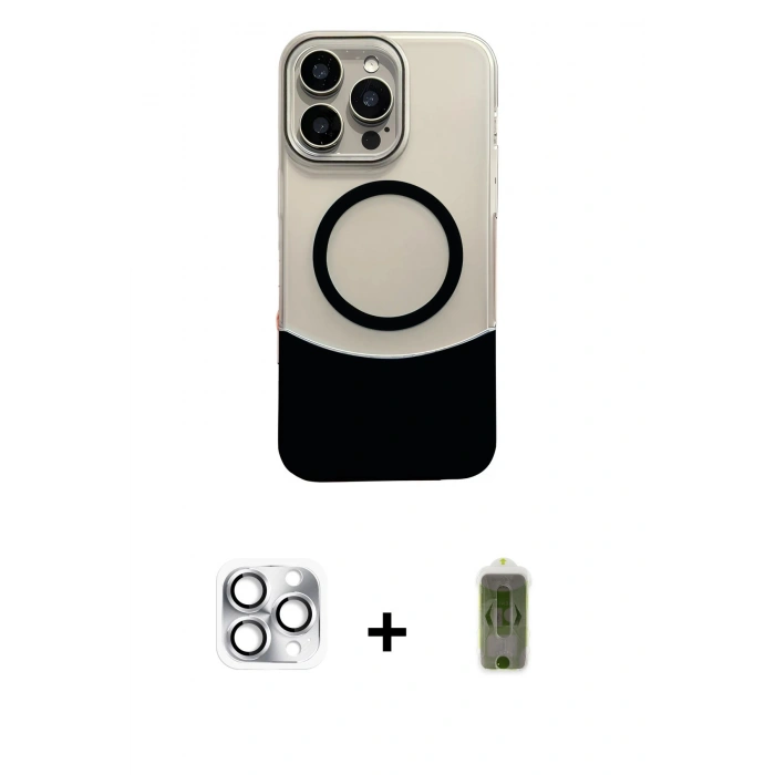 MARSİLYAN™- iPhone 16 Pro Max Kılıf Kozmos Form Özel Seri - Siyah Joko Magic 5D Hayalet Cam + Pers Alüminyum Kamera Lens - GS