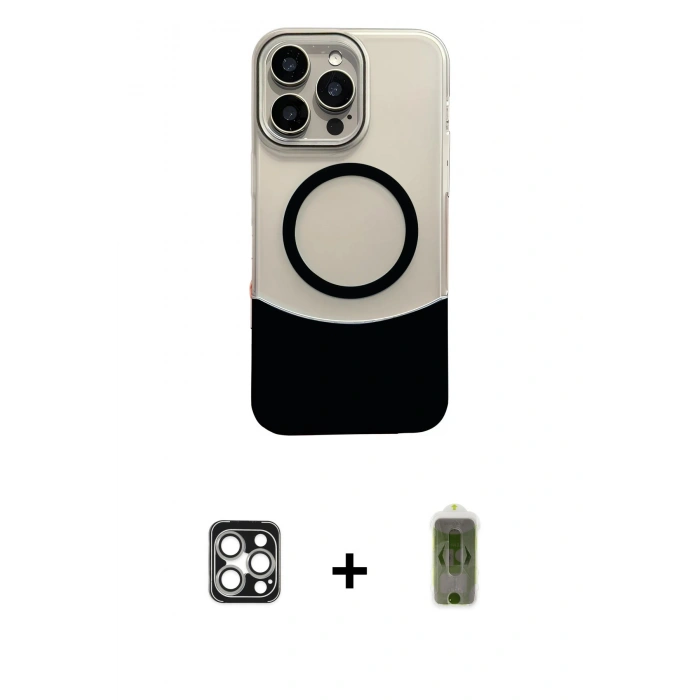 MARSİLYAN™- iPhone 16 Pro Max Kılıf Kozmos Form Özel Seri - Siyah Joko Magic 5D Hayalet Cam + PVD Metal Kamera Lens - GS