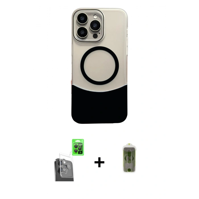 MARSİLYAN™- iPhone 16 Pro Max Kılıf Kozmos Form Özel Seri - Siyah Joko Magic 5D Hayalet Cam + Raze Metal Kamera Lens - SH