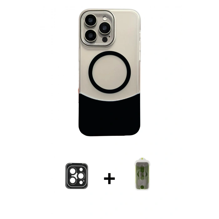 MARSİLYAN™- iPhone 16 Pro Max Kılıf Kozmos Form Özel Seri - Siyah Joko Magic 5D Hayalet Cam + PVD Metal Kamera Lens - SH