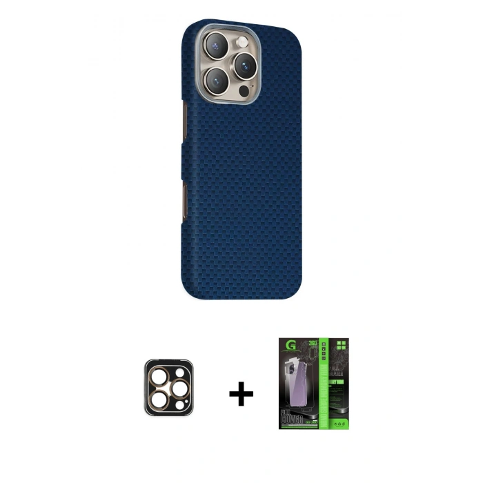 MARSİLYAN™- iPhone 16 Pro Max Kılıf Kozmos Klasik Prime - Şeffaf 360 Full Body Arka Koruyucu + Gold PVD Metal Kamera Lens