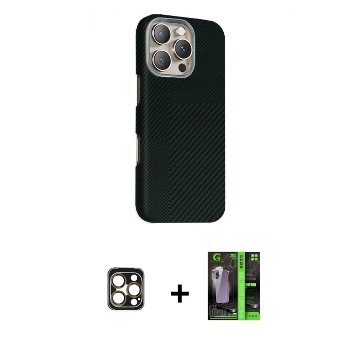 MARSİLYAN™- iPhone 16 Pro Max Kılıf Kozmos Klasik Prime - Şeffaf 360 Full Body Arka Koruyucu + Gold PVD Metal Kamera Lens