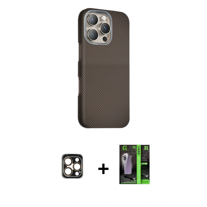 MARSİLYAN™- iPhone 16 Pro Max Kılıf Kozmos Klasik Prime - Şeffaf 360 Full Body Arka Koruyucu + Gold PVD Metal Kamera Lens