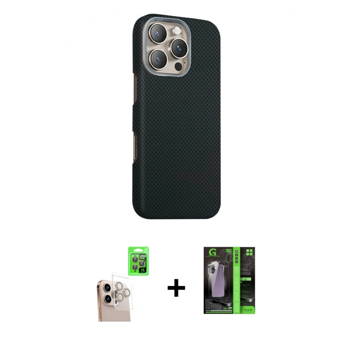 MARSİLYAN™- iPhone 16 Pro Max Kılıf Kozmos Klasik Prime - Şeffaf 360 Full Body Arka Koruyucu + Raze Metal Kamera Lens - NLGY
